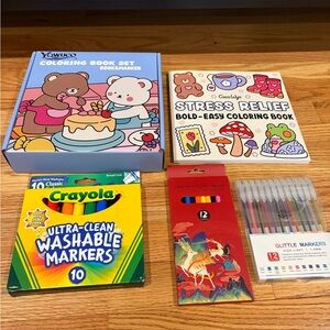 New!  Coloring Book Set with Crayola Markers, Colored Pencils, Glitter Markers